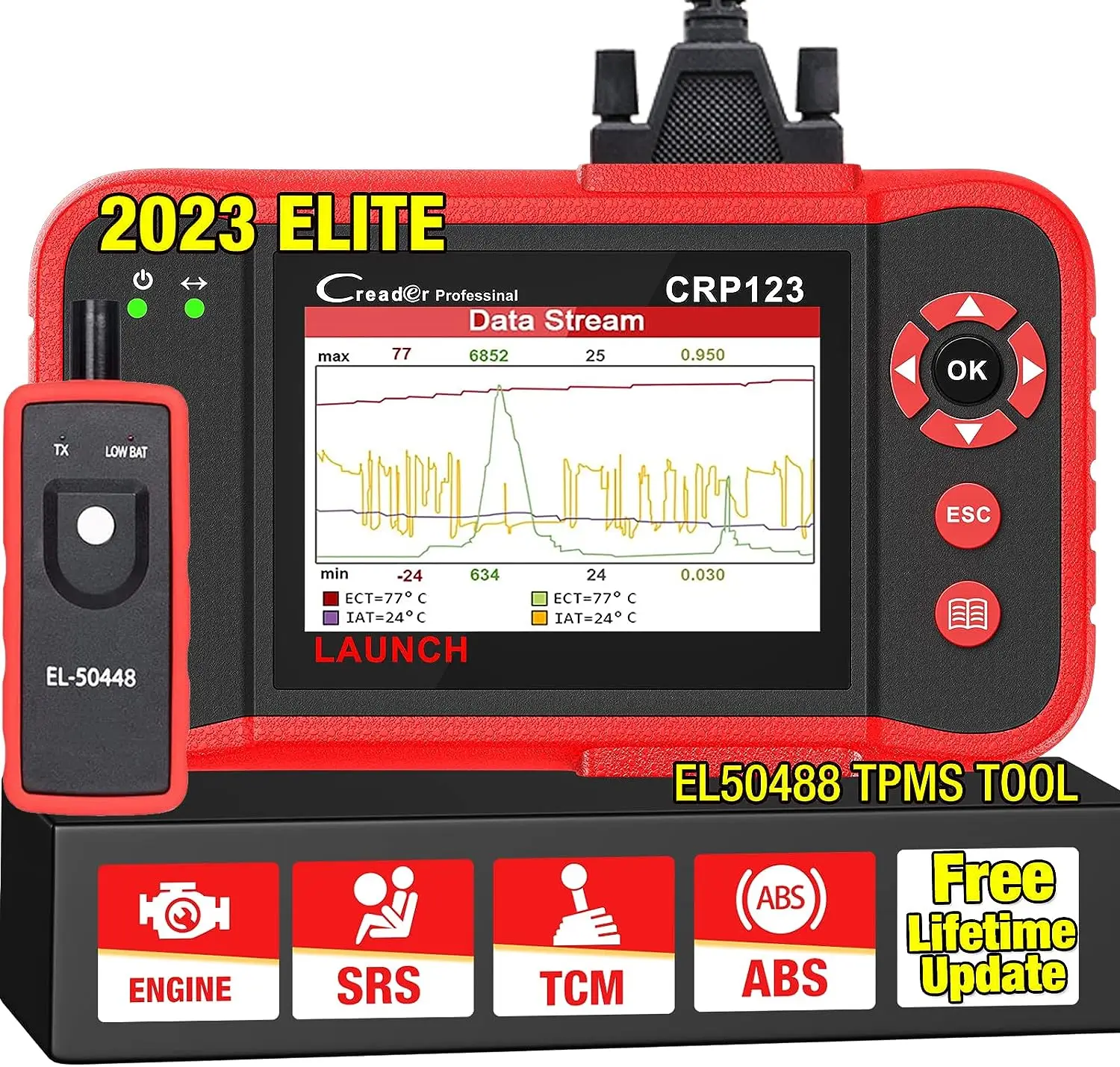 

Newest Elite CRP123 OBD2 Scanner with EL-50448 TPMS Activation Relearn Automotive Diagnostic Scan ENG/TCM/ABS/SRS System Code