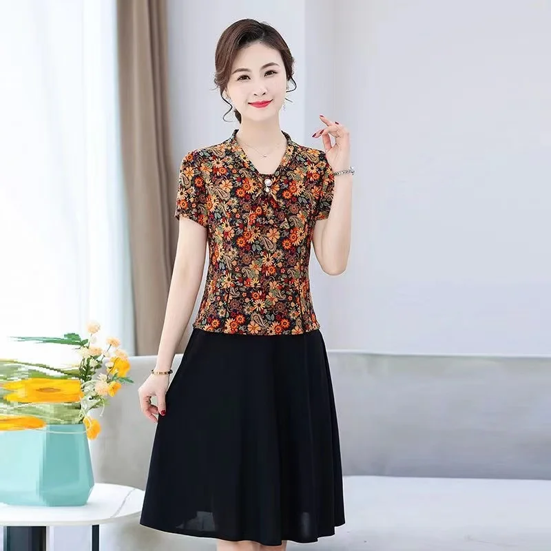 

BL29 Middle aged Female Mother's New Noble Dress Fashionable Summer Middle Age Style Chiffon Skirt