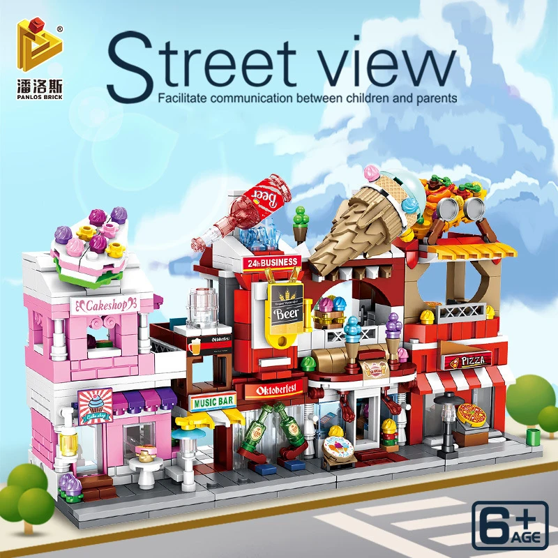 

Mini City Street View Cinema Fast Food RestaurantArchitecture Building Blocks Friends DIY Figures Bricks Toys for Girls Gifts