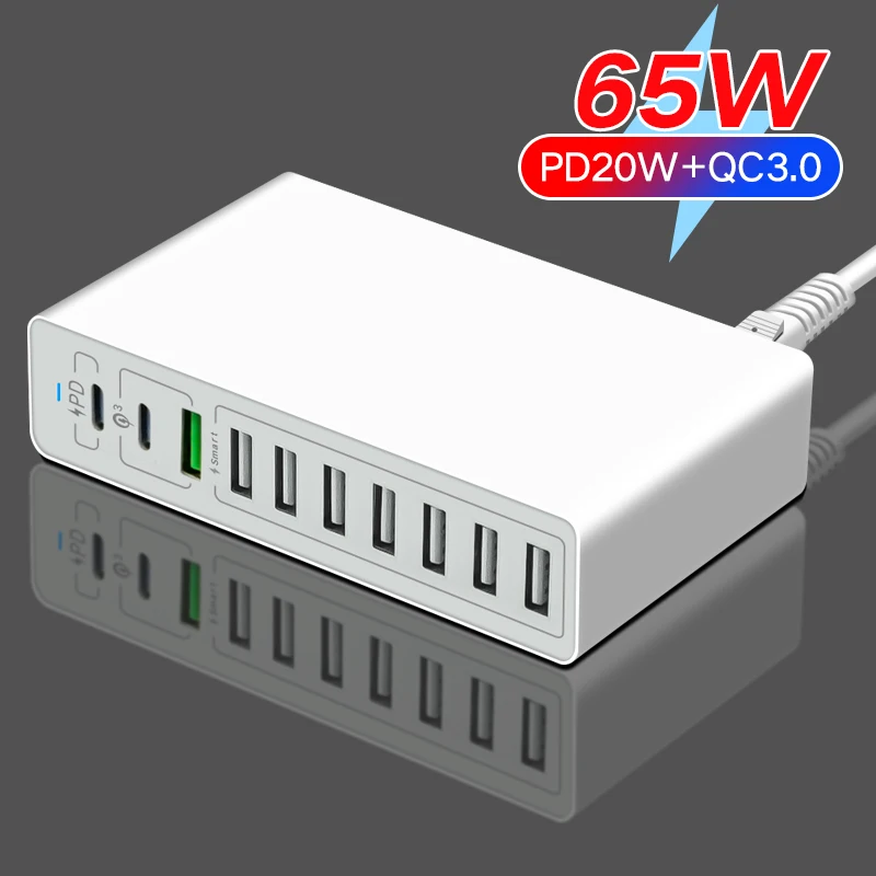 Зарядное устройство с 10 Usb-портами, 65 Вт, для Iphone 11/12/13/14 Pro Max