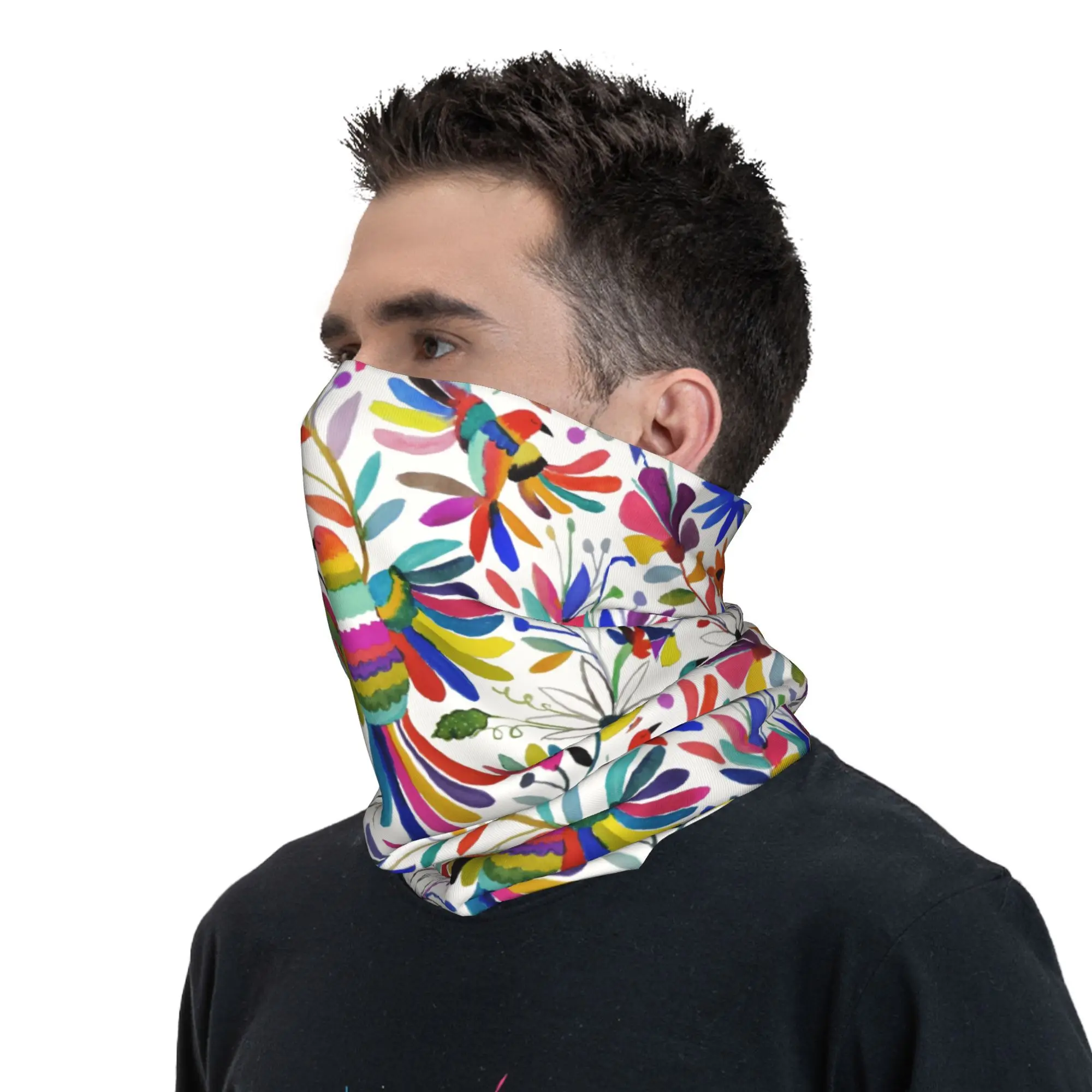 Custom Mexican Otomi Bird Bandana Neck Gaiter for Hiking Cycling Men Women Wrap Scarf Animal Embroidery Headband Warmer