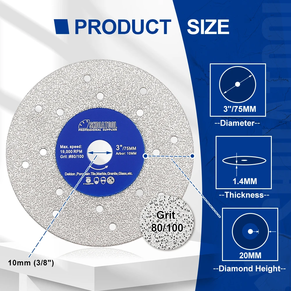 

SHDIATOOL режущий диск для камня, 1 шт., ультратонкое пильное полотно, керамическая плитка, мрамор, стекло, диаметр 75/115/125 мм, режущая пластина с несколькими отверстиями