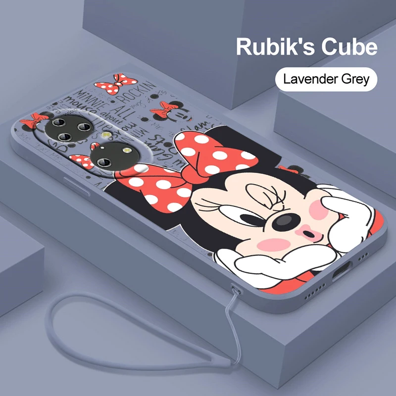 

Disney Minnie Mouse Girl Liquid Rope Cover Phone Case For Huawei P50 P40 P30 P20 Pro Lite E Nova Y70 5T 9 Y9S Y9A Y9 Y6 5G