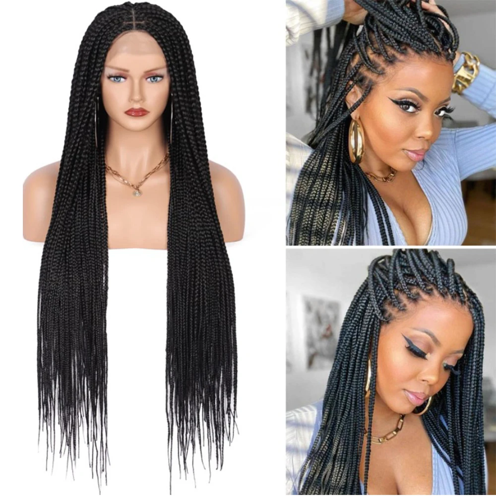 36 Inches Full Lace Wig Braided Wigs For Black Women Crochet Box Wig Braid Synthetic Braiding Hair Knotless Box Braids Wigs