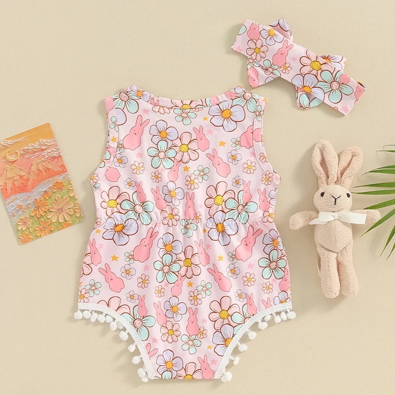 Детские комбинезоны для девочек Listenwind с цветочным принтом кролика без рукавов