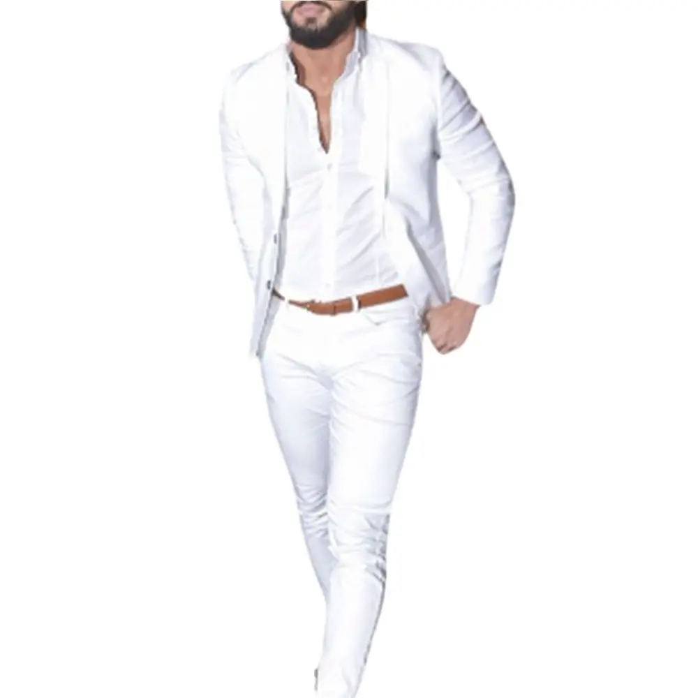Latest Coat Pant Designs White Casual Wedding Suits for Men Style Groom Terno Slim Fit Blazer 2 Piece Tuxedo Perfume Masculino