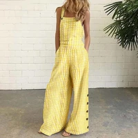 2022 hot fashion women jumpsuit wide leg checkered plaid sleeveless pockets loose suspenders playsuit for springsummer