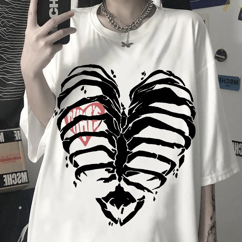 

Women's T-shirt Harajuku Y2K Top Harajuku Retro Korean Style Black Demon Punk Gothic Anime Print Oversized T-Shirt Women Clothes
