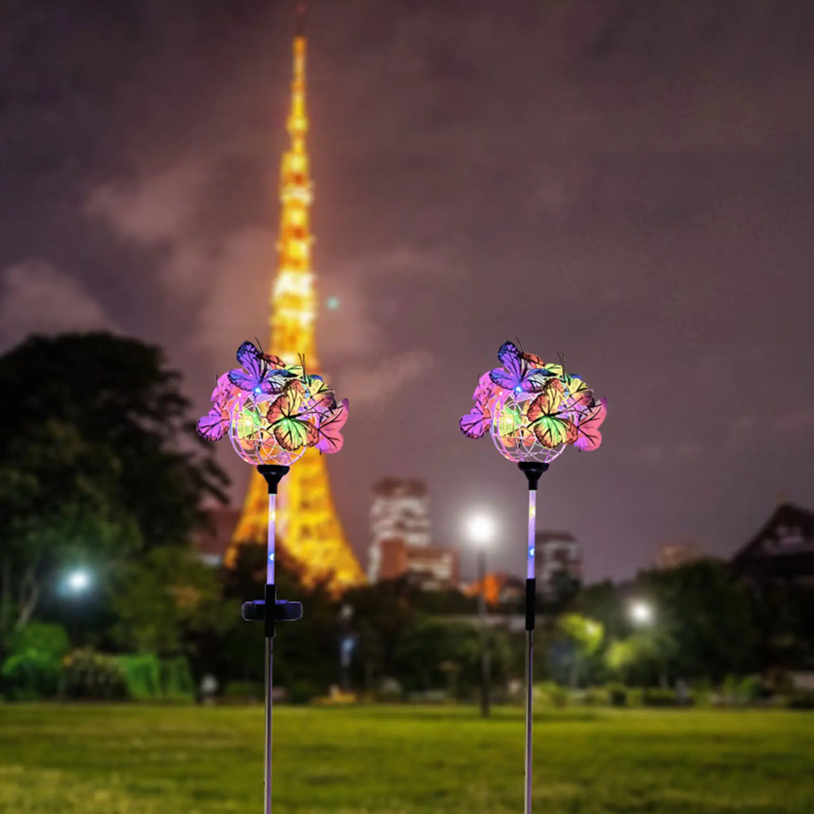 

2pcs Butterfly Backyard Pathway Decoration Durable Auto Light Up Solar Powered Yard Lamp Garden Room Lighting Lawn Decorat