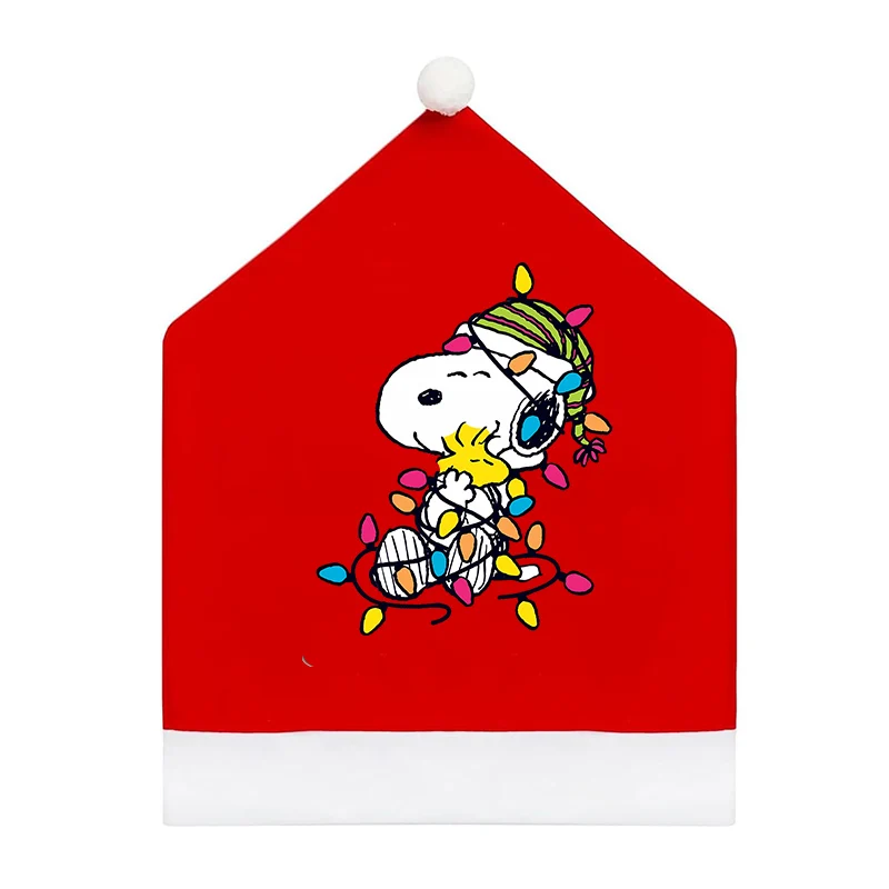 Snoopy Santa Hat Chair Covers Anime Figures Christmas Cases Kitchen Dining Table Home Decorations Caps Xmas Gift New