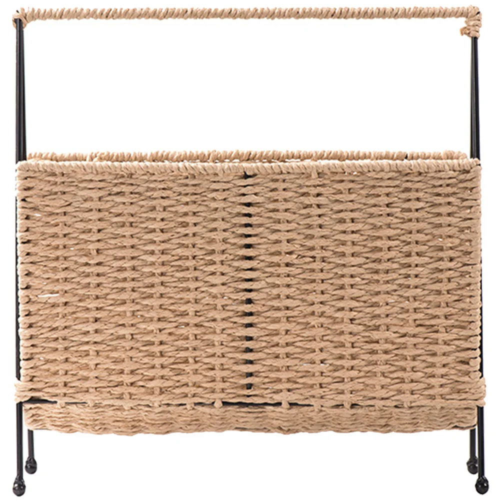 

Magazine Basket Storage Woven Holder Rack Standing Rattan Book Organizer Stand Floor File Snack Bin Baskets Wicker Farmhouse