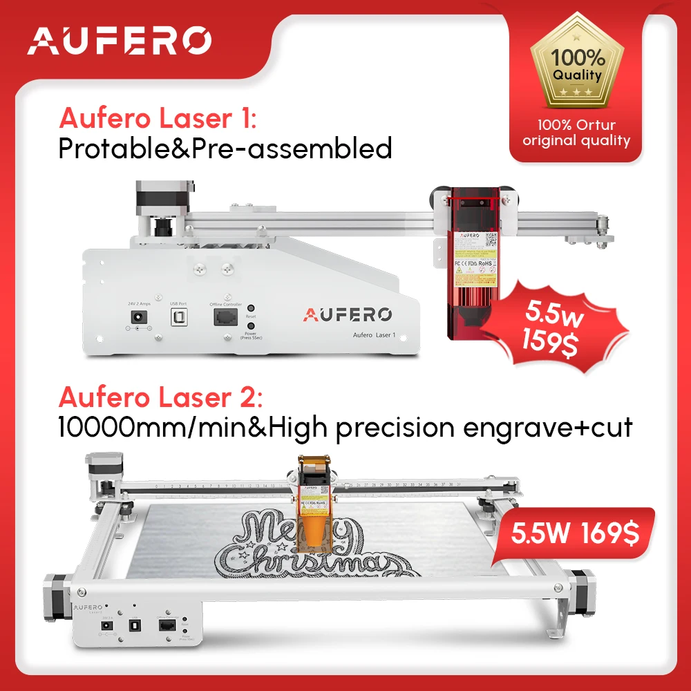 

Aufero2/1 лазерный гравер для дерева и металла 5,5 Вт Портативный 390*390 мм 10000 мм/мин Diy лазерная маркировка логотипа гравировальная режущая машина
