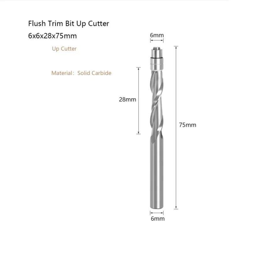 

Compression Flush Trim Solid Carbide Spiral Router Bit Miilling Cutter 6mm Shank Down/up Cutter For Plywood, MDF, Solid Woods