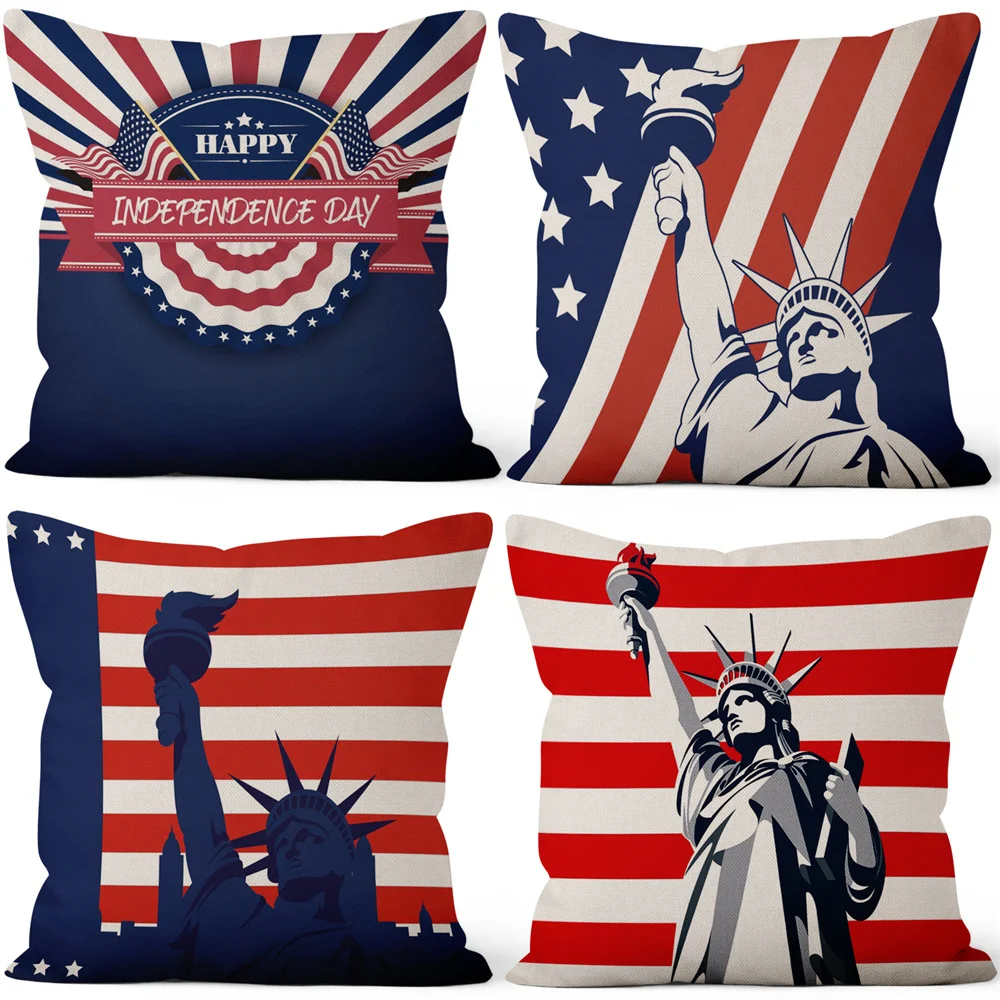 

4th of July USA Independence Day Cushion Cover Home Decor American Flag Pillow Case Office Sofa Throw 4pcs/set 45x45cm