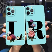 fashion initial letter a z silicon phone case for iphone 11 promax 6 7 8plus xr retro black flower soft tpu cyan back cover