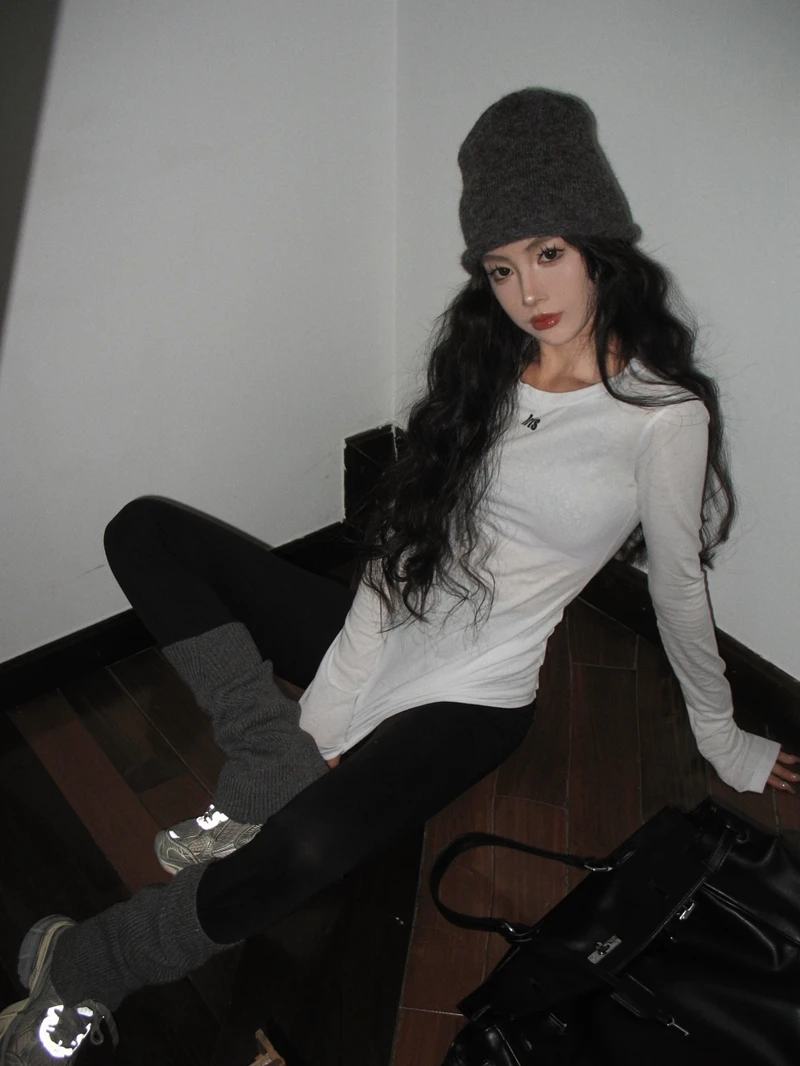 Женская футболка с длинным рукавом Повседневная облегающая круглым вырезом и