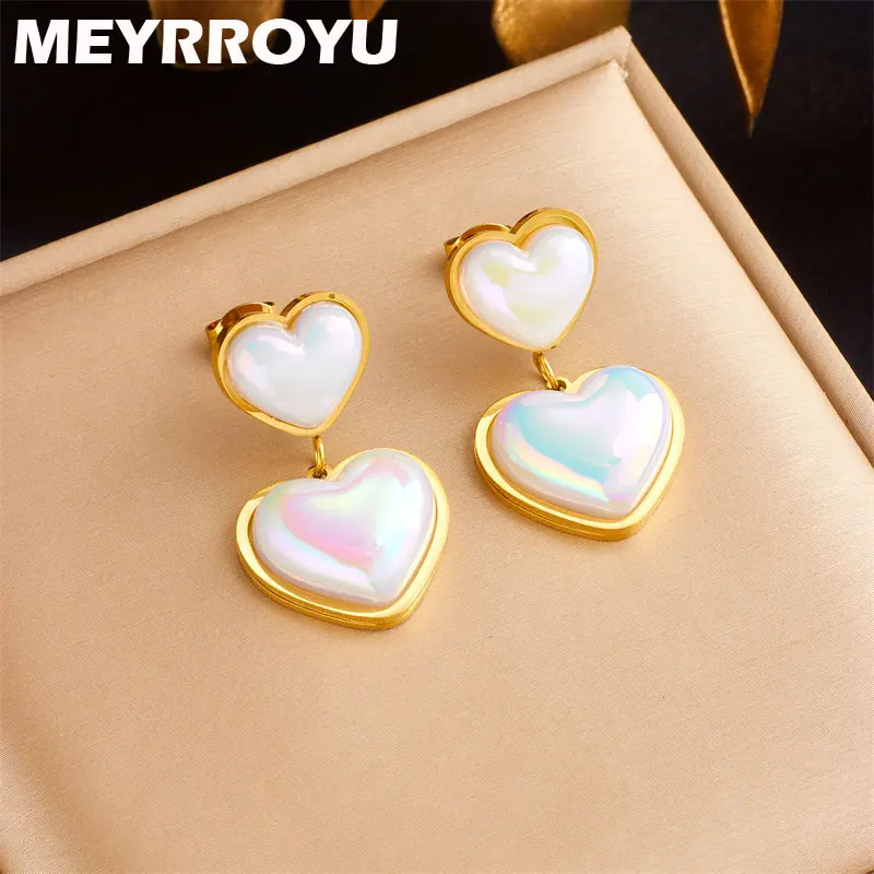 

MEYRROYU Earrings For Women 316L Stainless Steel Simple Love Earring Eegant Retro Jewelry