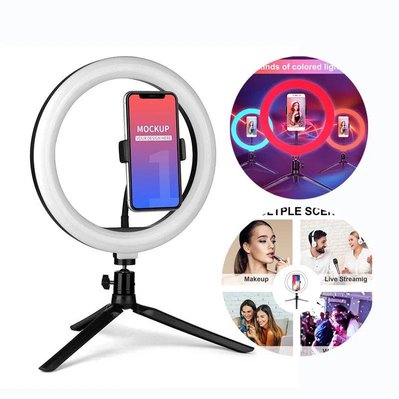 

LED Ring Night Light with Tripods Stand Phone Holder Desk USB Selfie Light Ring Lamp Ringlight for Makeup Youtube TikTok Vlog