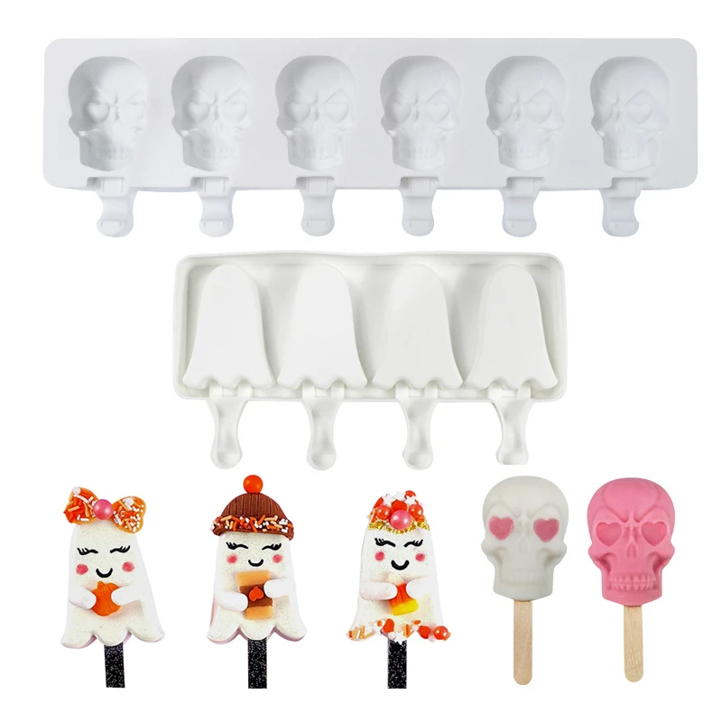 4/6 силиконовая форма для мороженого на Хэллоуин Cavitys, формы «сделай сам» для черепа, призрака, шоколада, мороженого, форма для украшения тортов