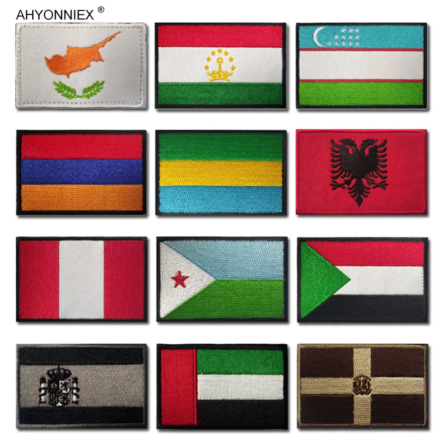 AHYONNIEX 1PC Fabric Flag Patch Albania Peru Spain Armenia Cyprus 3D Sticker For Jacket Jeans Clothing DIY