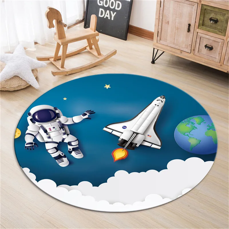 

Cartoon Space Astronaut Round Rug Kids Cute Soft Sponge Floor Mats In The Bedroom Play Mat for Boys Room Children Crawling Mat