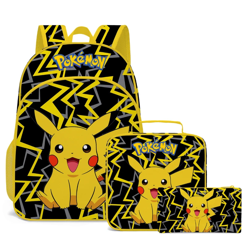 

New Cartoon Pikachu Pet Elf Three-piece Set of Primary and Secondary School Students Schoolbag Children's Backpack Lunch Bag