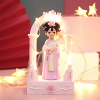 court style gege girl ornaments with small night light under lamp miniature figurine character birthday gift home decoration