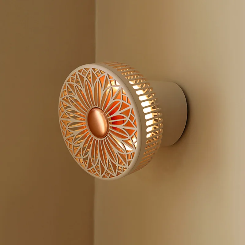 

Sothing Desktop Fan Wall Mounted Shaking Head Mini Cooling Fan With Night Light Lanyard Chargeable Portable Low Noise Fan