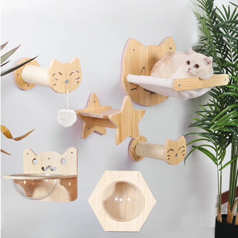 

Solid Wood Cat Climbing Frame Column Wall Cat Wall Jumping Platform Cat Nest Cat Frame Cat Tree DIY Wall-mounted Supplies Toys