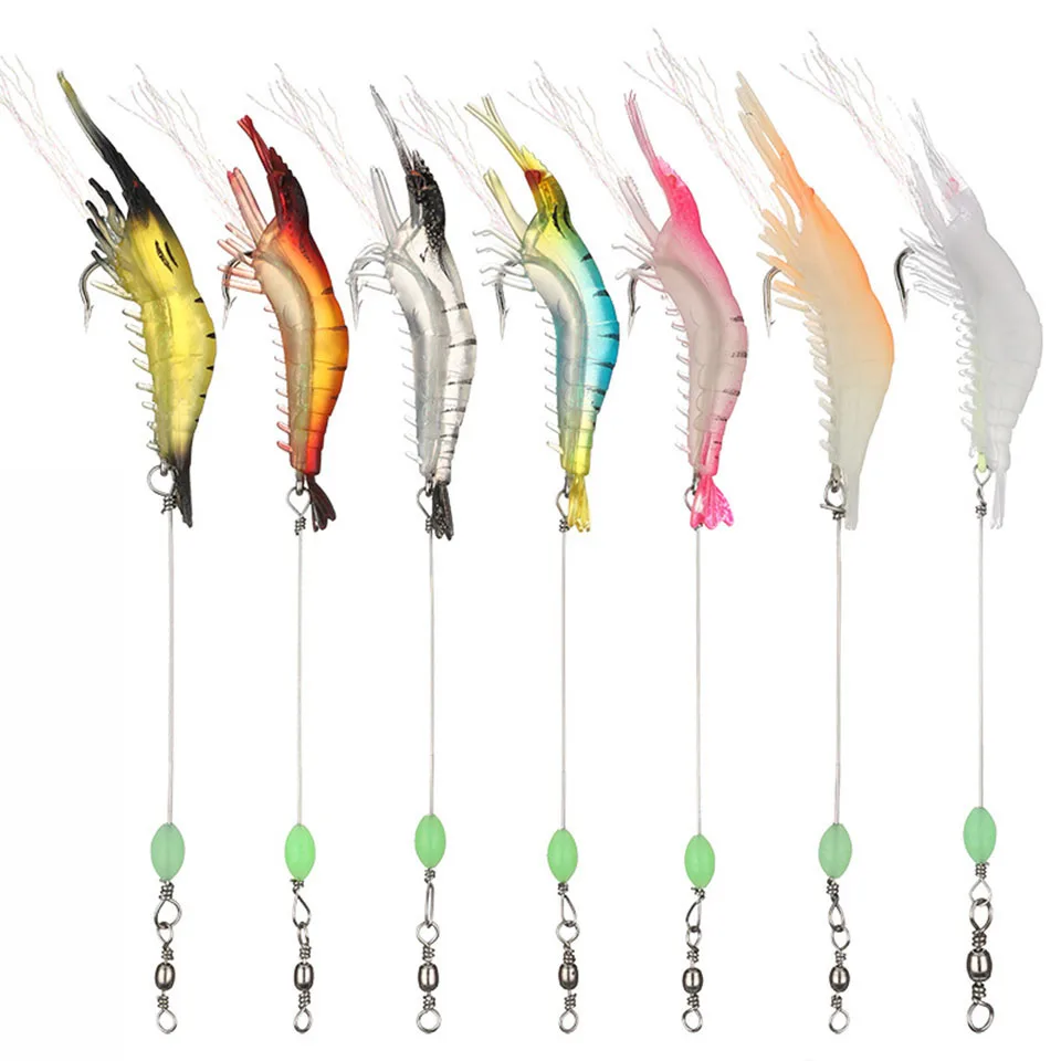 

7.5cm 5.5g Fake Shrimp Soft Fishing Lure with Bead Swivels Hook Luminous Silicone Artificial Bait for Fishing Bionic Bait