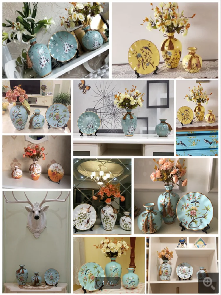 3Pcs/Set Ceramic Vase Dried Flowers Arrangement Wobble Plate Living Room Entrance Ornaments Home Decorations 6