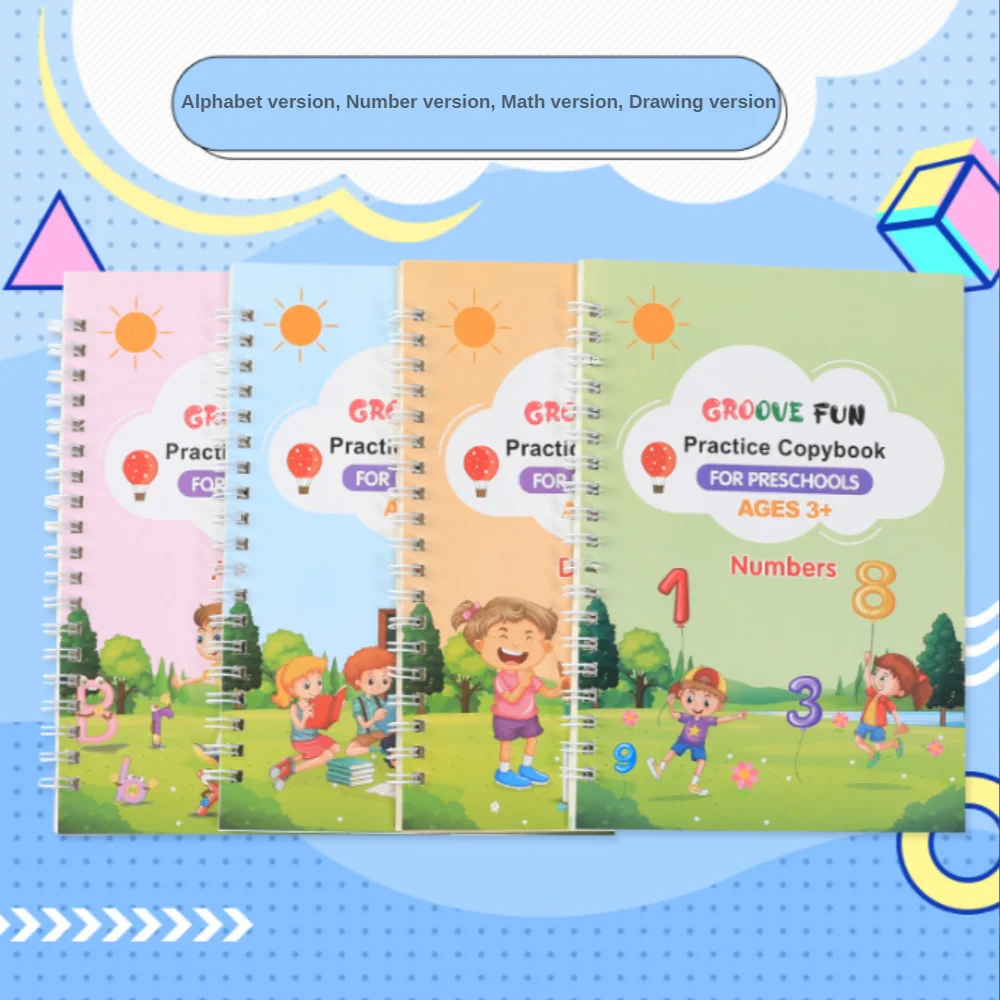 

4 Books Reusable Copybook For Calligraphy Children's Favorite Copy Color Picture Book Learning Will Be Fun English LearningToy