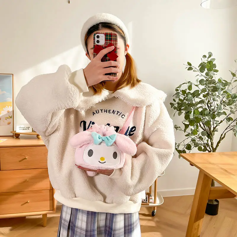 Cute Cinnamoroll Babycinnamoroll Melody Messenger Bag Plush Girl Heart Cartoon Small Bucket Bags