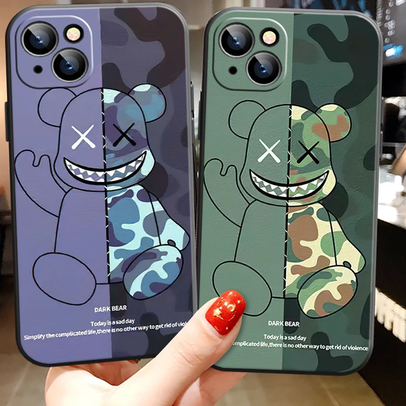

Camouflage Tide Brand Bear Phone Cases For iPhone 11 12 13 Pro MAX X XR XS MAX 6 7 8 Plus SE 2020 13 12 Mini Carcasa Back Cover