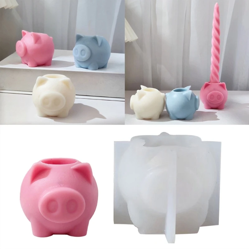 

Big Nose Pig Mirror Candle Holder Molds Candlestick Silicone Mold for DIY Resin Casting Crafts Cement Home Decorations