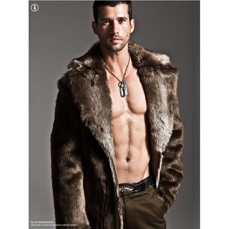 Осенне-зимняя мужская куртка с отворотом длинное мужское меховое теплое пальто |