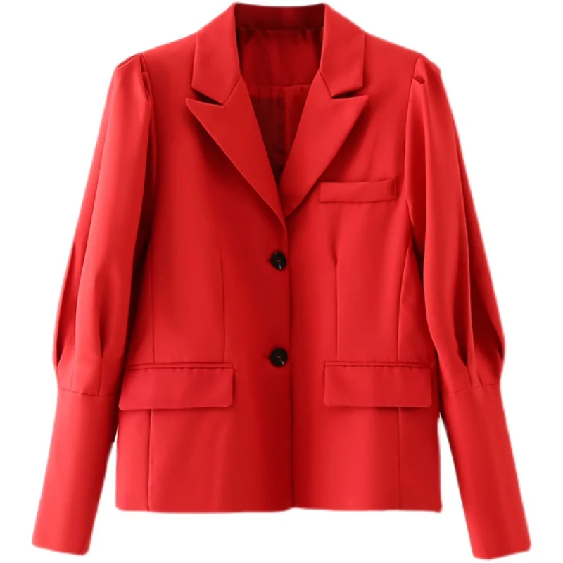 

SuperAen New 2022 Solid Notched Single Breasted Fashion Loose Suit Coats Office Lady Women Blazers