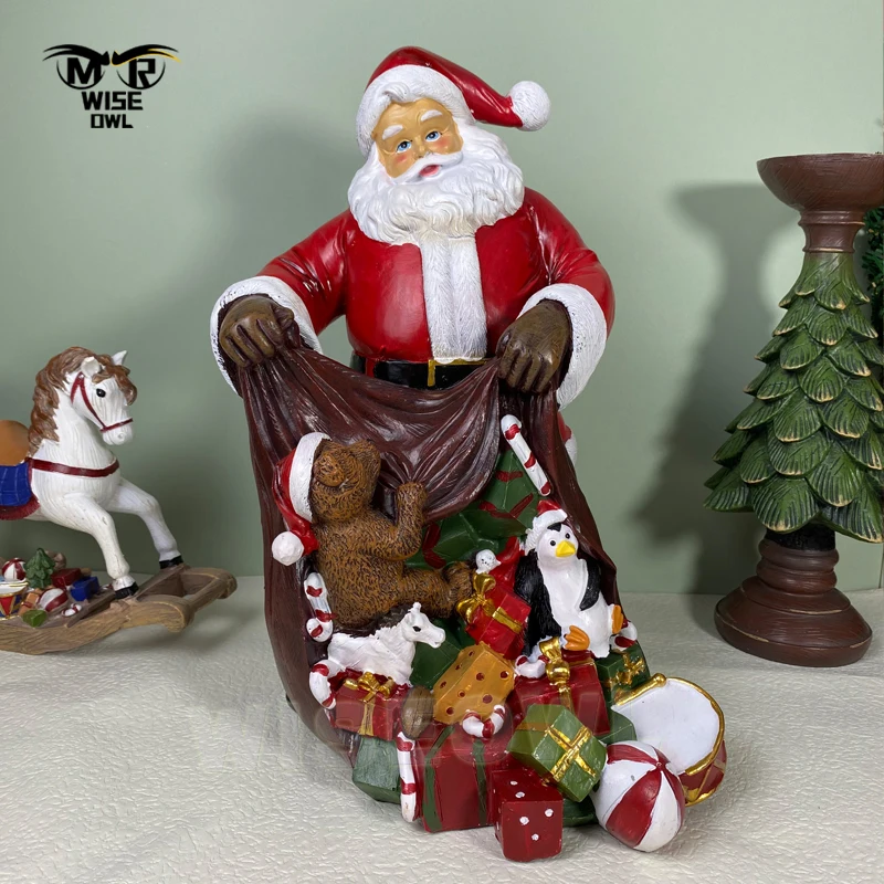 

Santa Claus Doll Sculpture Resin Craft Ornament Figurine Garden Office Interior Decoration Accessories Christmas Children's Gift