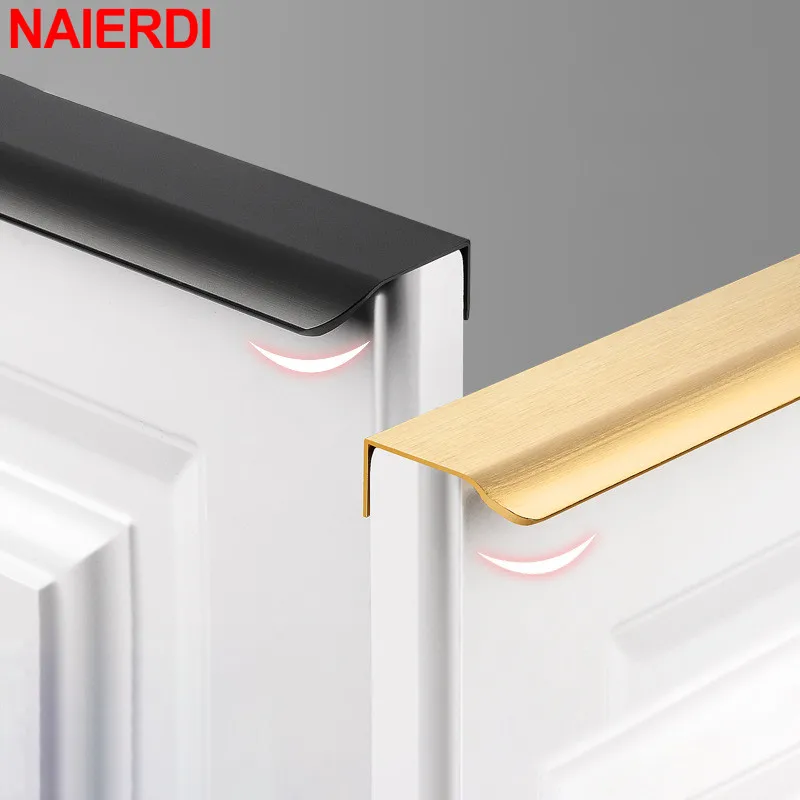 

NAIERDI Hidden Door Handle Black Mount Finger Edge Drawer Pull Concealed Handle Aluminum Alloy Long Furniture Handles