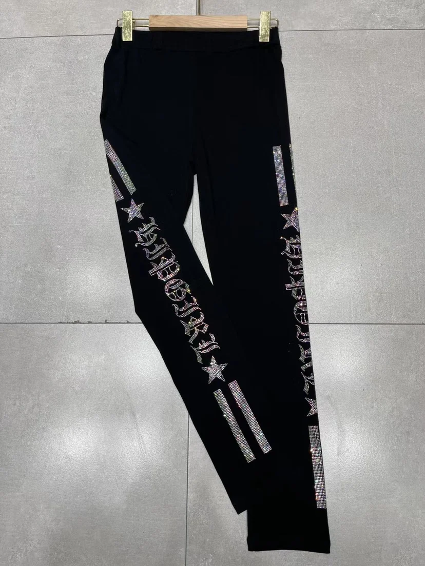 

Blingbling Hot Drilling Women Black Legging All-match High Waist Stretch Tight Pencil Pants 2023 New Spring Autumn Leggings