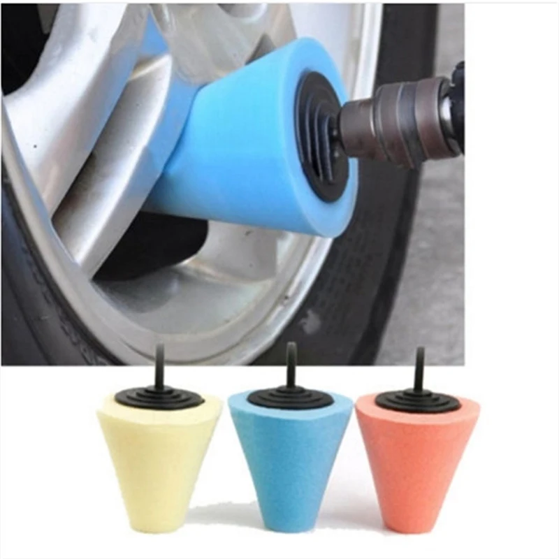 

Car Tyres Foam Polishing Sponge Buffing Pad Car Polisher Tires Wheel Hub Polishing Tool Machine cone-shape Wheel