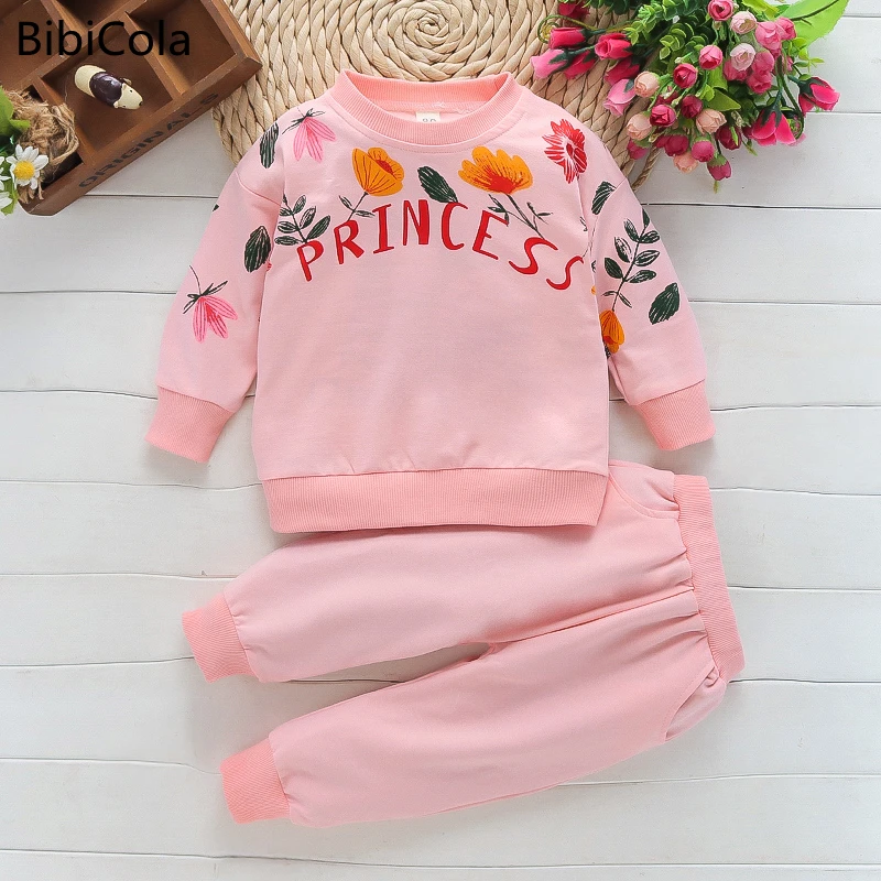 

Spring Autumn Baby Boys Girls Clothes Cotton Girl Clothing Sets Floral Print Long-Sleeved T-Shirt+Pants Infant Clothes 2pcs Suit