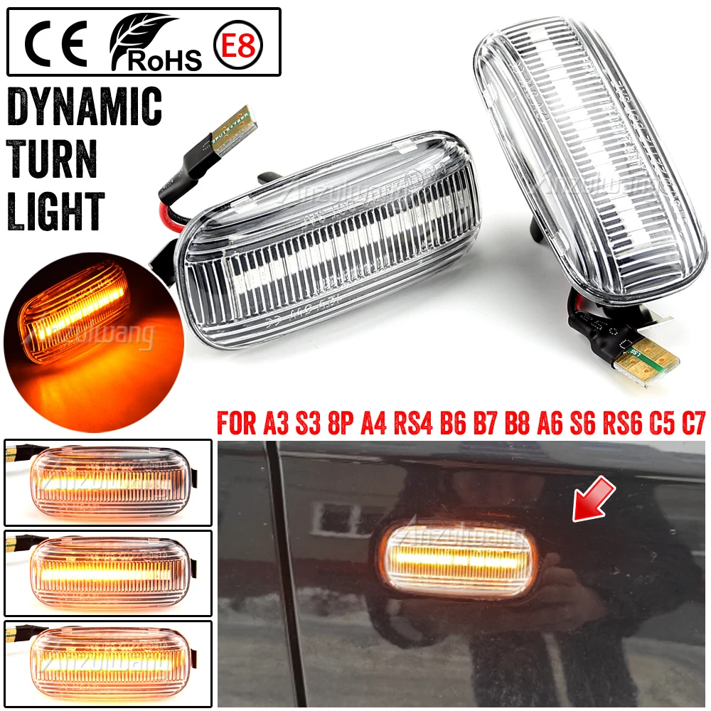 

For Audi A3 S3 8P A4 S4 RS4 B6 B7 A6 S6 RS6 C6 05-08 Dynamic Turn Signal Light LED Side Marker Fender Sequential Indicator Lamp