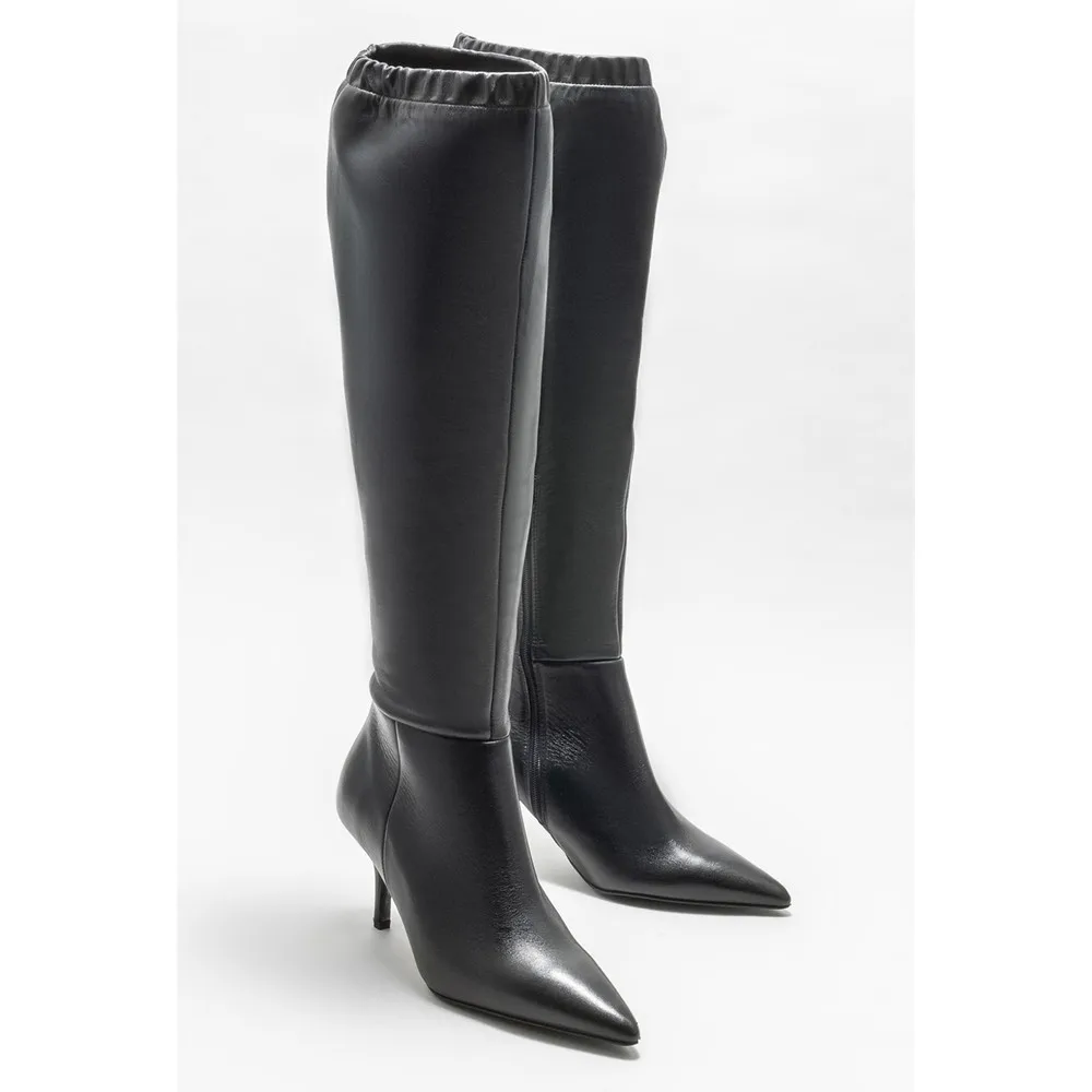

Dorlie Black Leather Women 'S High-Heeled Boots