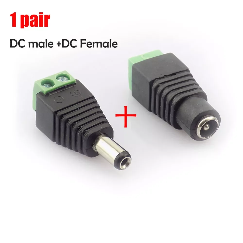 

1 pair 2.1x5.5 mm DC Male + Female plug Connector power supply jack adapter BNC for CCTV camera LED strip lamp lighting light
