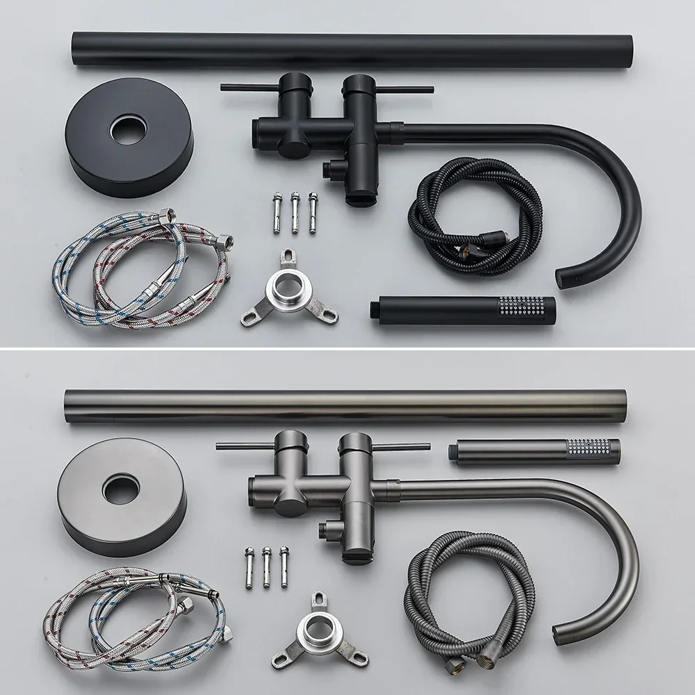 Матовый черный напольный смеситель для ванны душевой с двойной ручкой отдельно