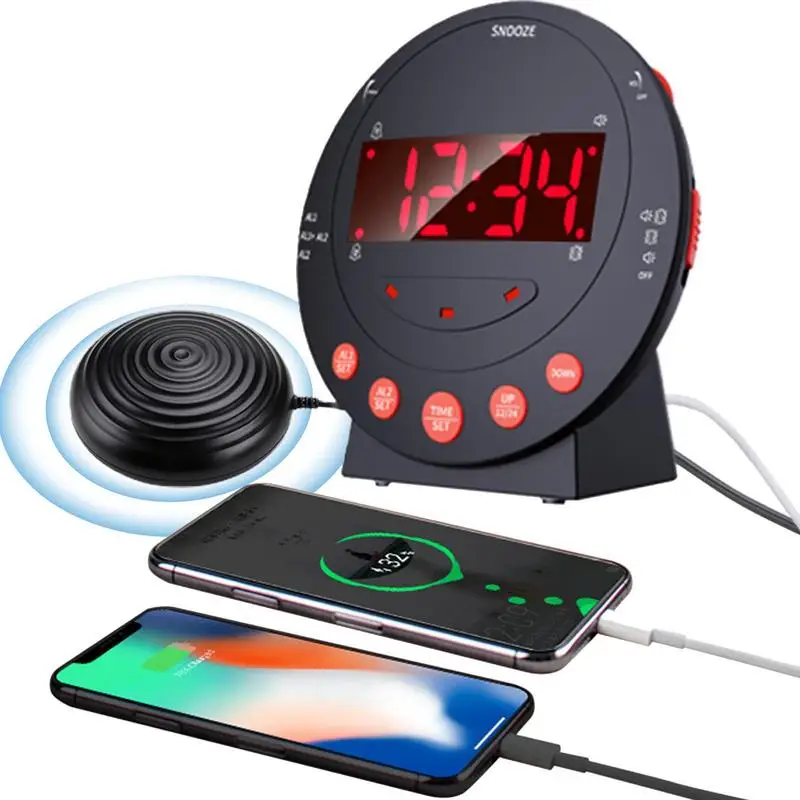 

Двойной очень Громкий будильник двойной громкий светодиодный Будильник с шейкером для кровати вибрирующий будильник для больших сна Резер...