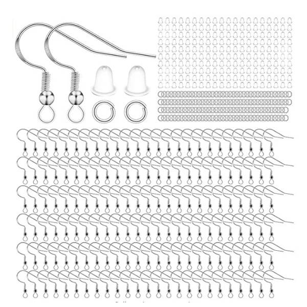 

500Pcs Hypoallergenic Earring Making Kit with Jump Rings and Clear Silicone Earring Backs Stoppers