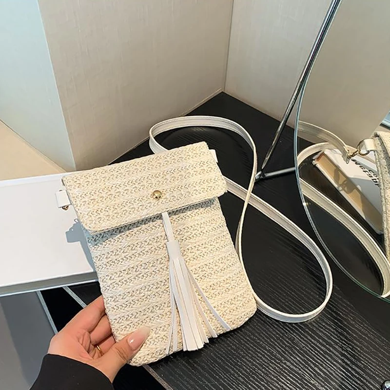 Сумка кросс-боди для телефона женская винтажный Плетеный мини-кошелек ручной