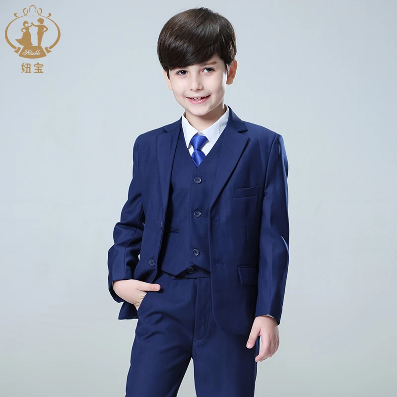 Nimble Spring Autumn Formal Suit for Boy Children Party Host Wedding Costume Wholesale Clothing Coat Pants Vest 3Pcs Blue Blazer